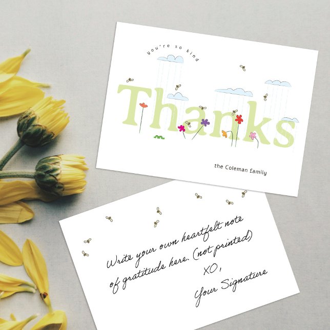 Green Big Thanks Spring Bee Scene Thank You Card (Creator Uploaded)