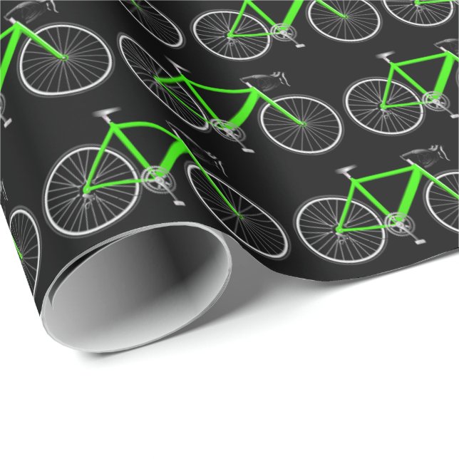 Green Bike On Black Wrapping Paper (Roll Corner)