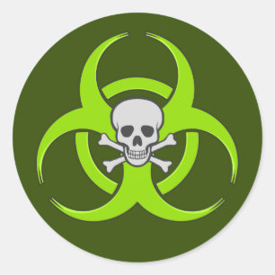 Green Biohazard Skull Classic Round Sticker