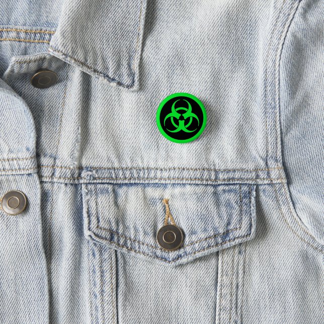 Green Biohazard Symbol Button Pin (In Situ)