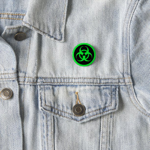 Green Biohazard Symbol Button Pin