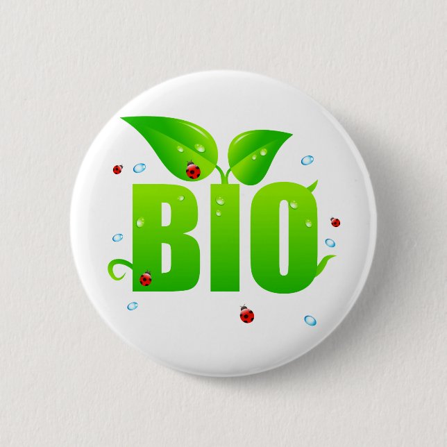 Green biologic organic natural 6 cm round badge (Front)