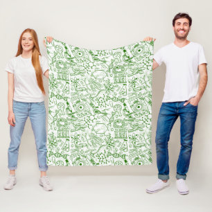 Green Biology Pattern Fleece Blanket