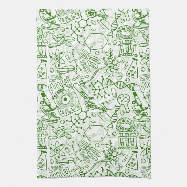 Green Biology Pattern Tea Towel (Vertical)