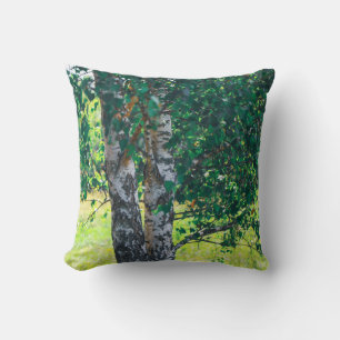 Green Birch Tree Leaves Nature Cushion