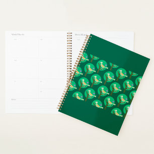 Green Bird and Tree Pattern Nature Inspired Planner