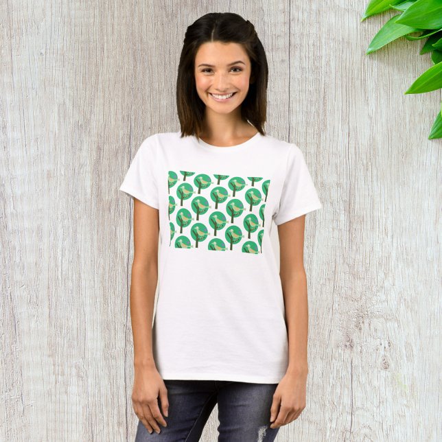 Green Bird and Tree Pattern Nature Inspired  T-Shirt (Creator Uploaded)