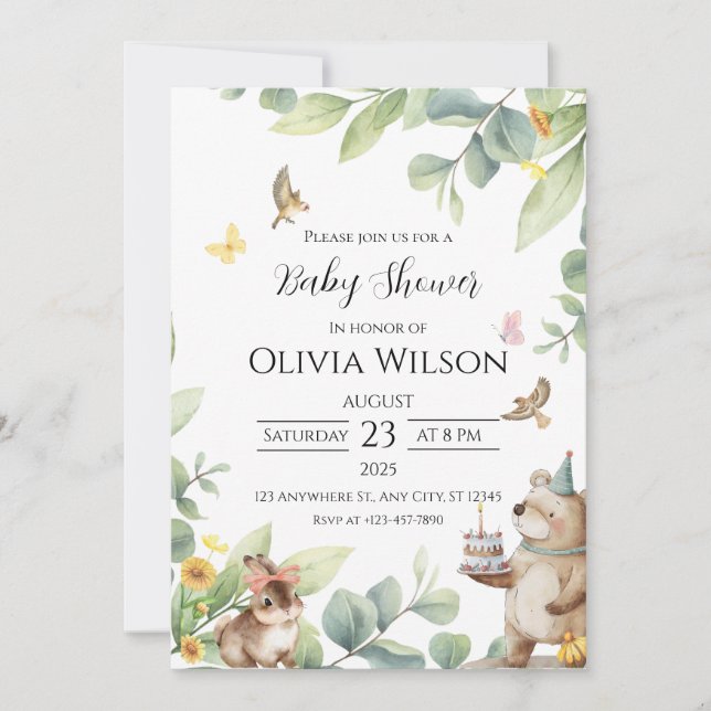 Green Bird Baby Shower Invitation (Front)