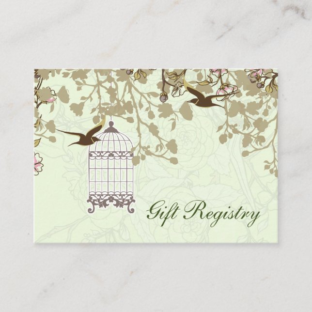 green bird cage, love birds Gift registry  Cards (Front)