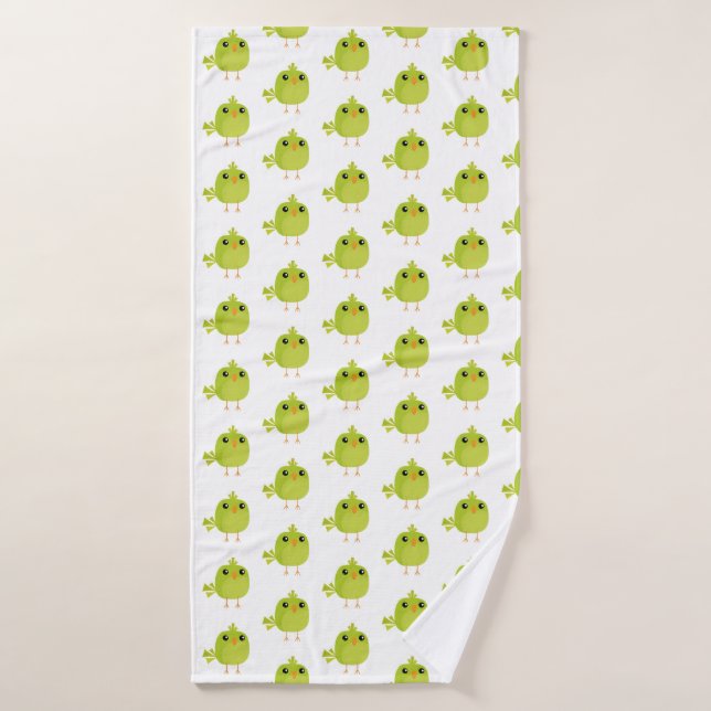 Green Bird Cartoon   Bath Towel (Bath Towel)