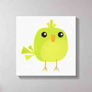 Green Bird Cartoon Canvas Print
