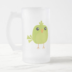 Green Bird Cartoon Frosted Glass Beer Mug