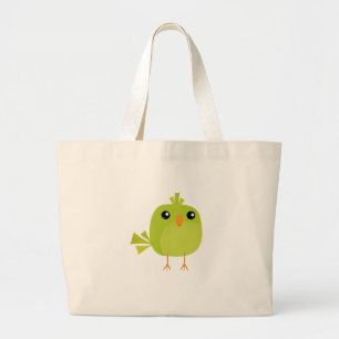 Green Bird Cartoon Large Tote Bag