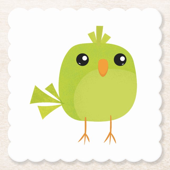 Green Bird Cartoon   Paper Coaster (Front)