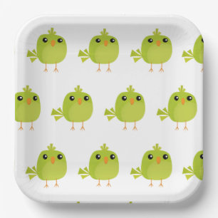 Green Bird Cartoon Paper Plate