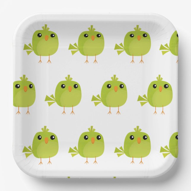 Green Bird Cartoon   Paper Plate (Front)