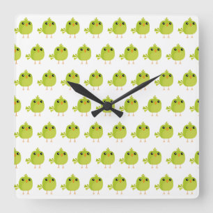 Green Bird Cartoon Square Wall Clock