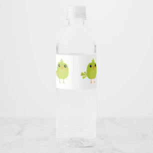 Green Bird Cartoon Water Bottle Label