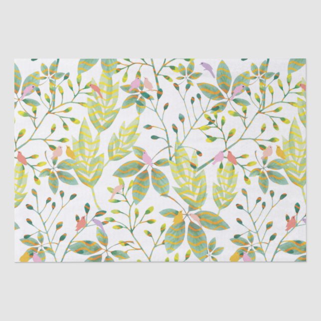 Green bird garden tissue paper (Front)