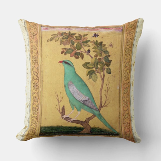 Green Bird, Mughal (gouache on paper) Cushion (Front)