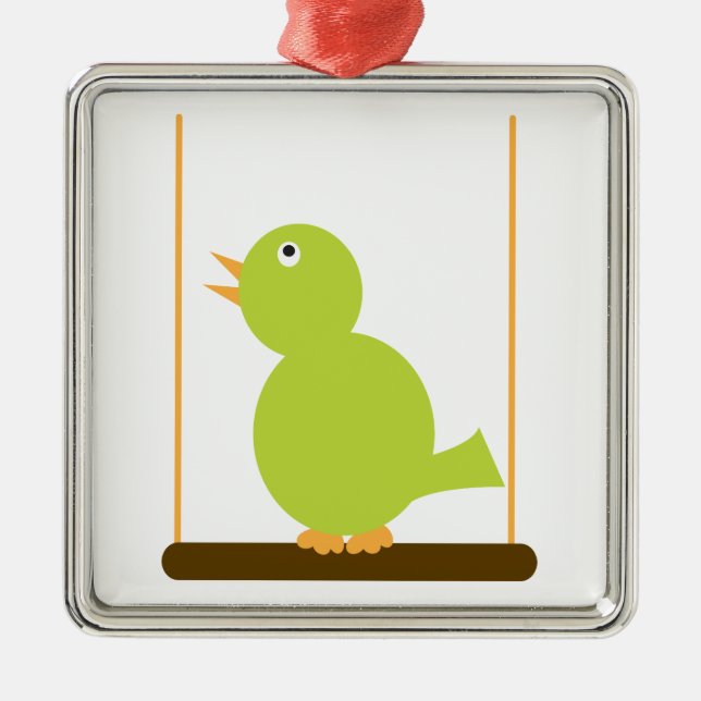Green Bird on a Perch Ornament (Front)