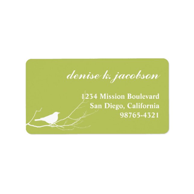 Green bird on branch modern style return address label (Front)