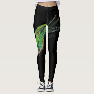green bird painting leggings