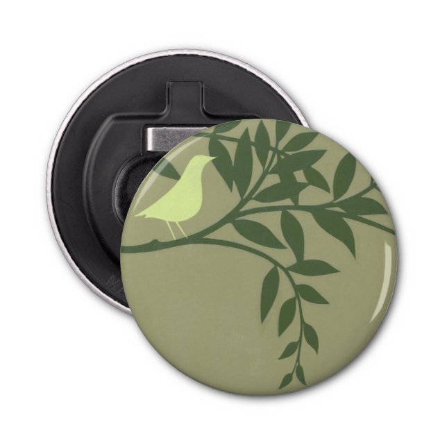 Green Bird Perched on Green Branch Bottle Opener (Front)