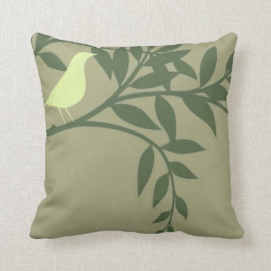 Green Bird Perched on Green Branch Cushion