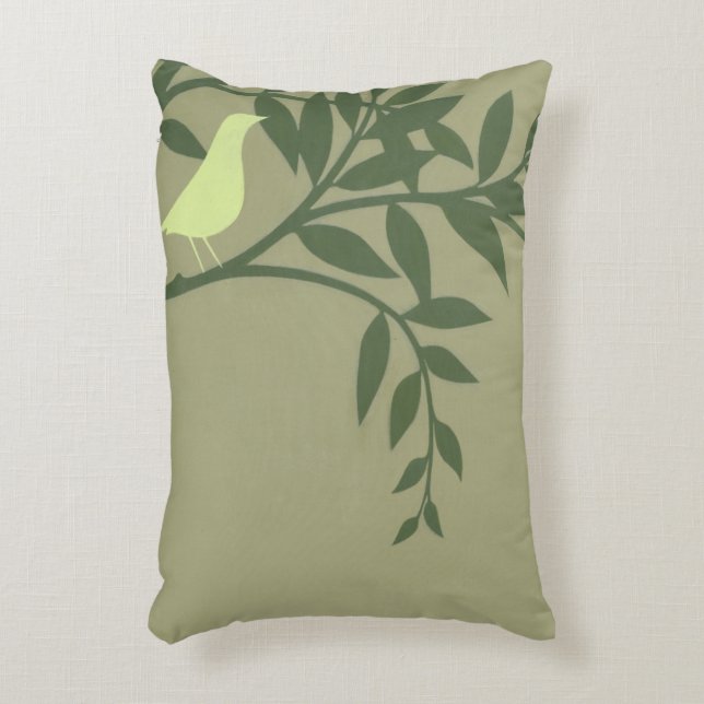 Green Bird Perched on Green Branch Decorative Cushion (Front(Vertical))