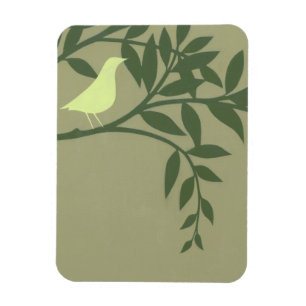 Green Bird Perched on Green Branch Magnet