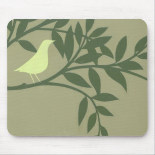Green Bird Perched on Green Branch Mouse Mat