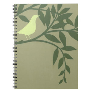 Green Bird Perched on Green Branch Notebook