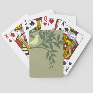 Green Bird Perched on Green Branch Playing Cards