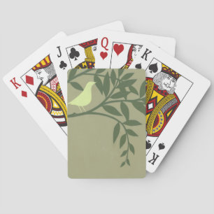 Green Bird Perched on Green Branch Playing Cards