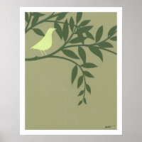 Green Bird Perched on Green Branch