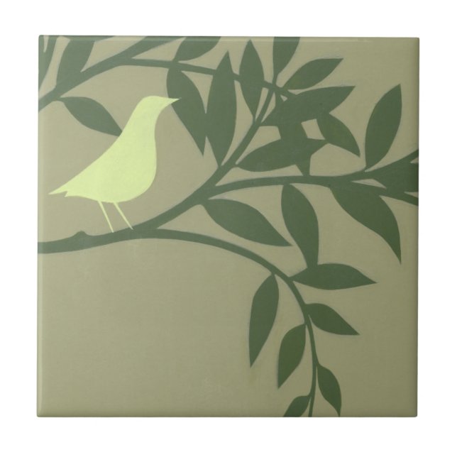 Green Bird Perched on Green Branch Tile (Front)