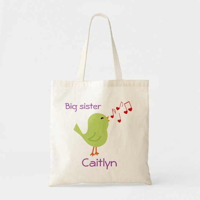 Green Bird Personalised Big Sister Tote Bag (Front)