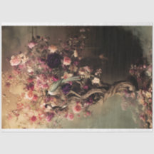 Green Bird & Vibrant Floral, Ethereal Tree