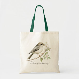 Green Bird White Flowers Tree Follow Your Dreams Tote Bag