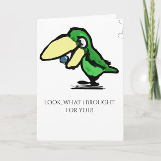 Green Bird With A Blueberry Card