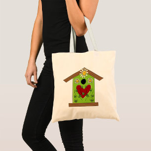 Green Birdhouse with Heart and Daisies  Tote Bag