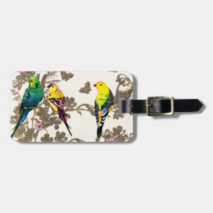 Green Birds Floral Watercolor Silver Glitter Luggage Tag