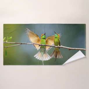 Green Birds Frolic in the Trees Photograph Bath Towel
