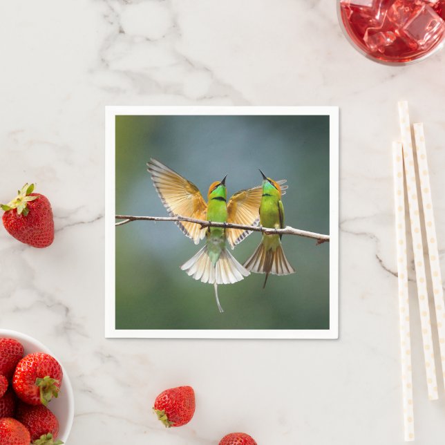 Green Birds Frolic in the Trees Photograph Napkin (Insitu)
