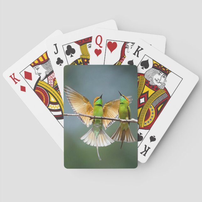 Green Birds Frolic in the Trees Photograph Playing Cards (Back)