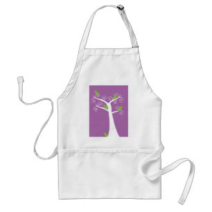 Green Birds in a Whimsical Swirly Tree on Purple Standard Apron