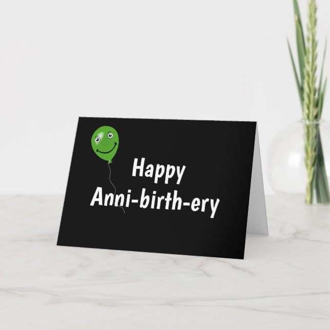 Green Birthday Balloon On Black Card (Front)