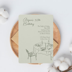 Green Birthday Dinner for 30th Birthday Party  Invitation