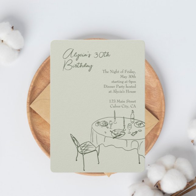 Green Birthday Dinner for 30th Birthday Party  Invitation (Perfect for dinner party birthday party )